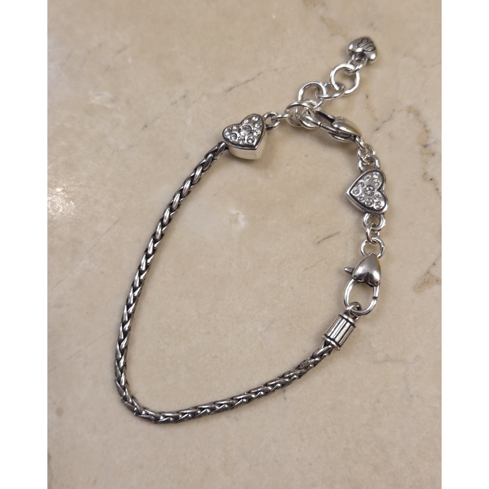 Brighton Silver Tone Heart Slide Charm Chain Bracelet 7.75 Excellent Condition‎